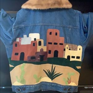 Vintage Adobe Village, Mink Collar Jean jacket